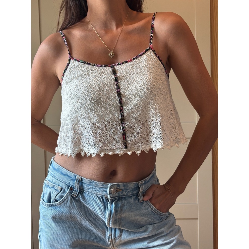 Paper Crane White Lace Crop Top Lace Crochet Boho Top Small
